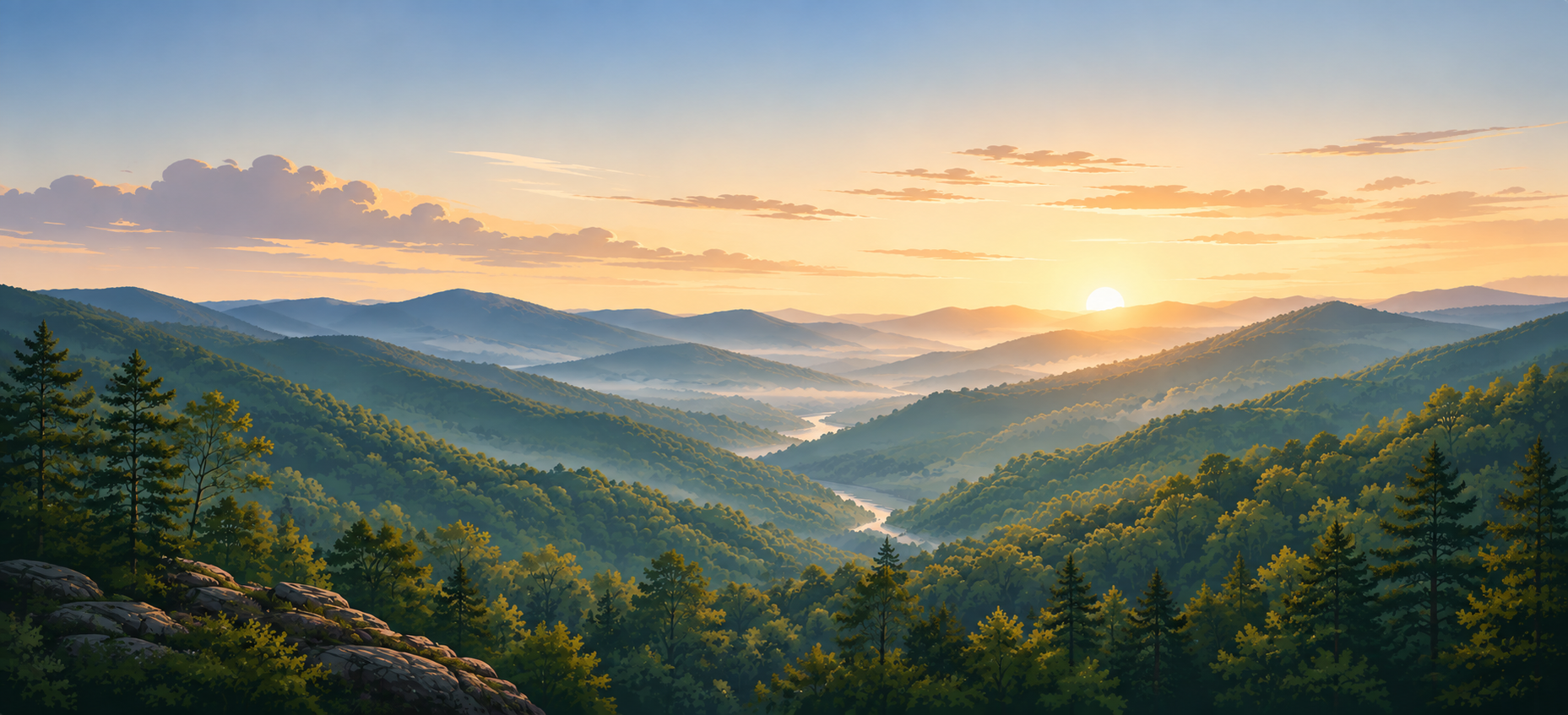 Mountain landscape at sunrise